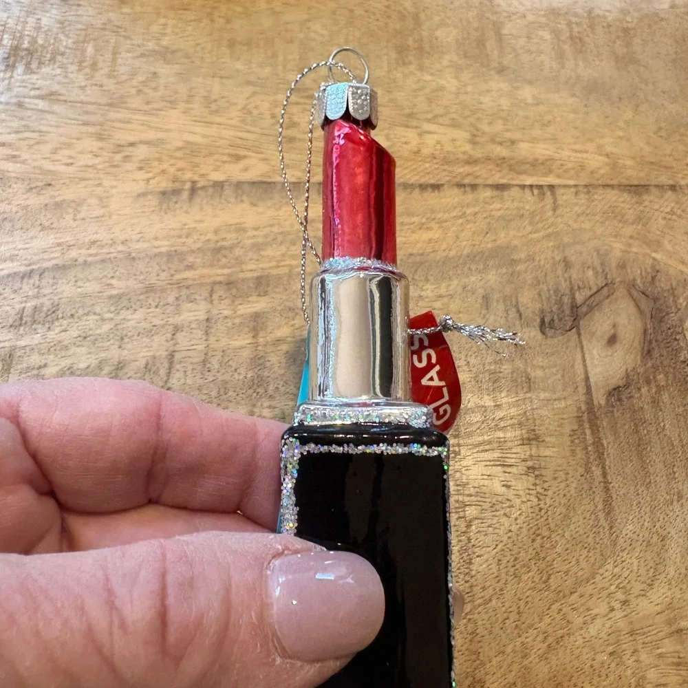 Lipstick Ornament - Red, Black, and Silver Glitter Glass, Great for Your Tree! - Picture 5 of 9